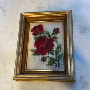 Red rose framed needlepoint cottagecore grandmacore vintage boho romantic